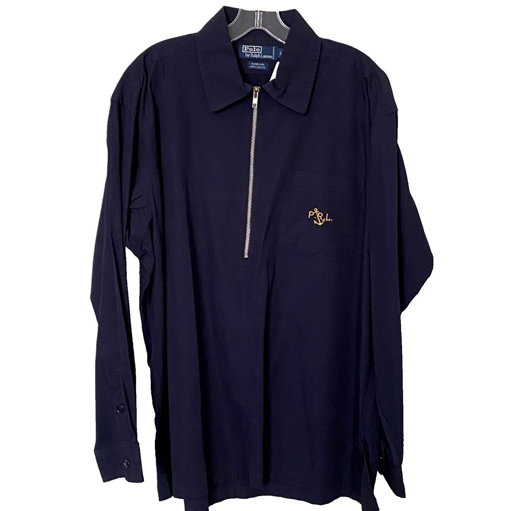 Vtg RALPH LAUREN POLO Half Zip Cotton L  Quinn PULLOVER Shirt SAILING Anchor NWT